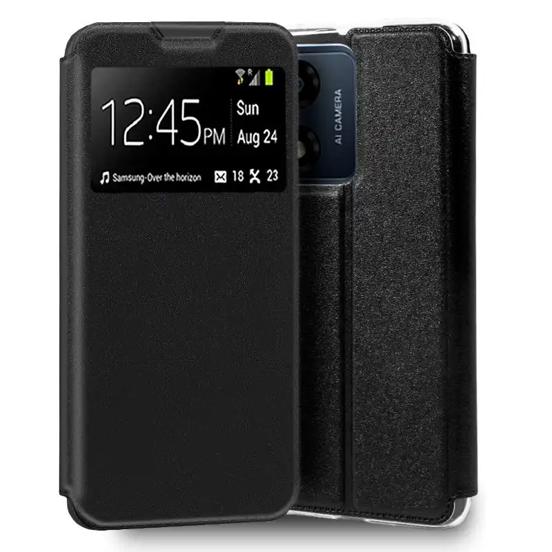 Cool Funda Flip Cover Liso Negro para Motorola Moto E13