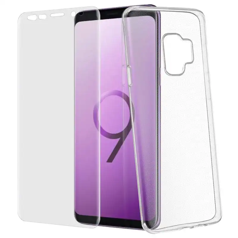 Avizar Funda de Silicona Transparente + Cristal Templado para Samsung Galaxy S9