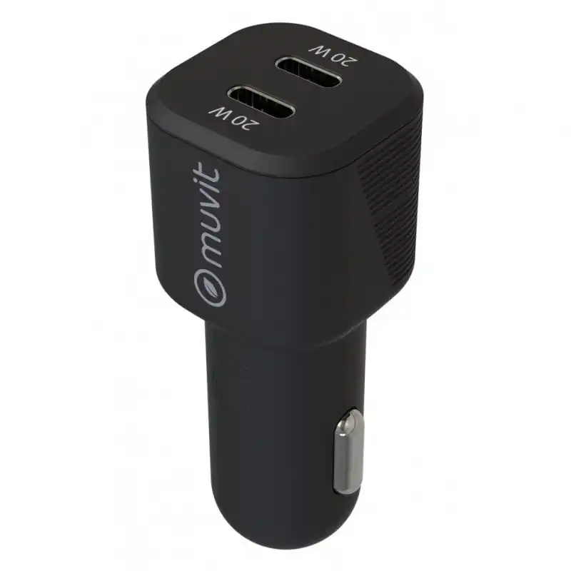 Muvit Cargador de Coche 2x USB-C PD 20W Negro