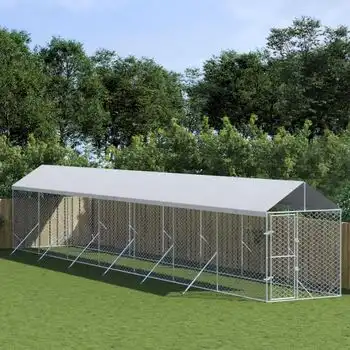 Perrera De Exterior | Jaula Para Perro | Parque Para Mascotas Con Toldo Acero Galvanizado Plata 2x14x2,5m Cfw783765