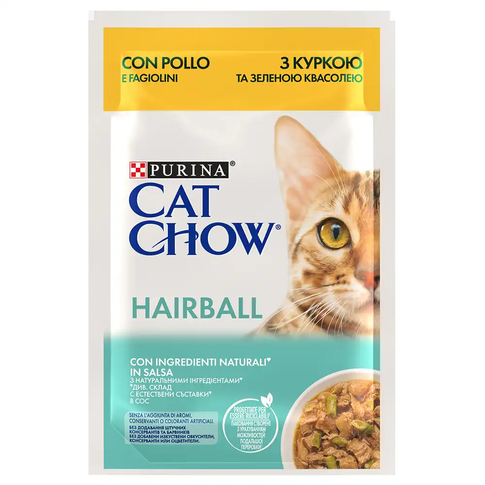 Cat Chow 26 x 85 g comida húmeda para gatos - Hairball pollo y judías verdes