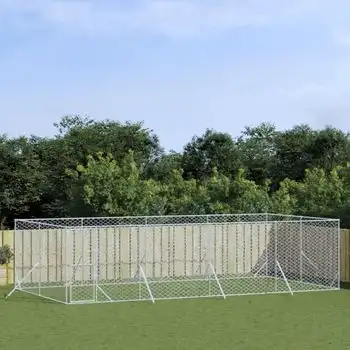 Perrera De Exterior | Jaula Para Perro | Parque Para Mascotas Acero Galvanizado Plateado 8x4x2 M Cfw783726