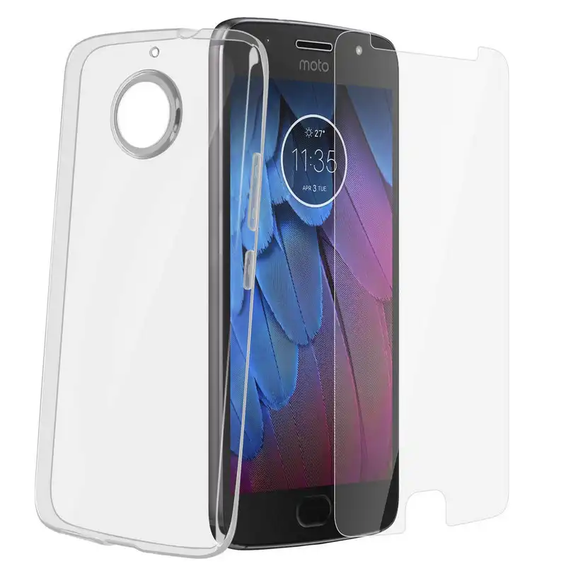 Avizar Funda de Silicona Transparente + Cristal Templado para Motorola Moto G5S