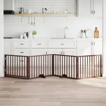 Puerta Para Perros Plegable 4 Paneles Madera Álamo Marrón 320cm