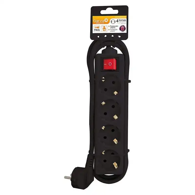 Garza Basic Power Regleta 4 Tomas con Interruptor y Cable 3m Negro