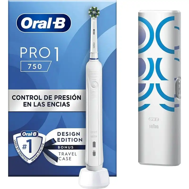 Oral-B Pro 1 750 Cepillo de Dientes Eléctrico Blanco + Estuche de Viaje