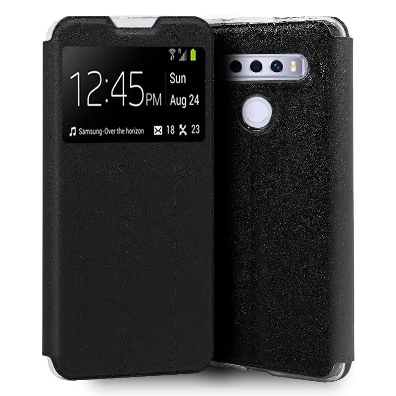 Cool Funda Flip Cover Liso Negro para TCL 10 SE