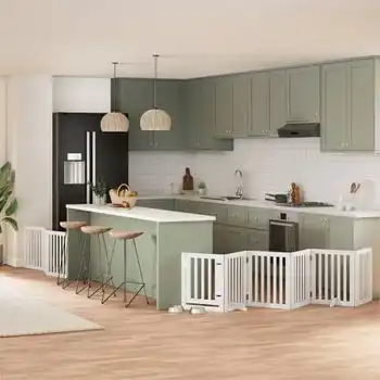 Puerta Para Perros Plegable 9 Paneles Madera Álamo Blanca 450cm