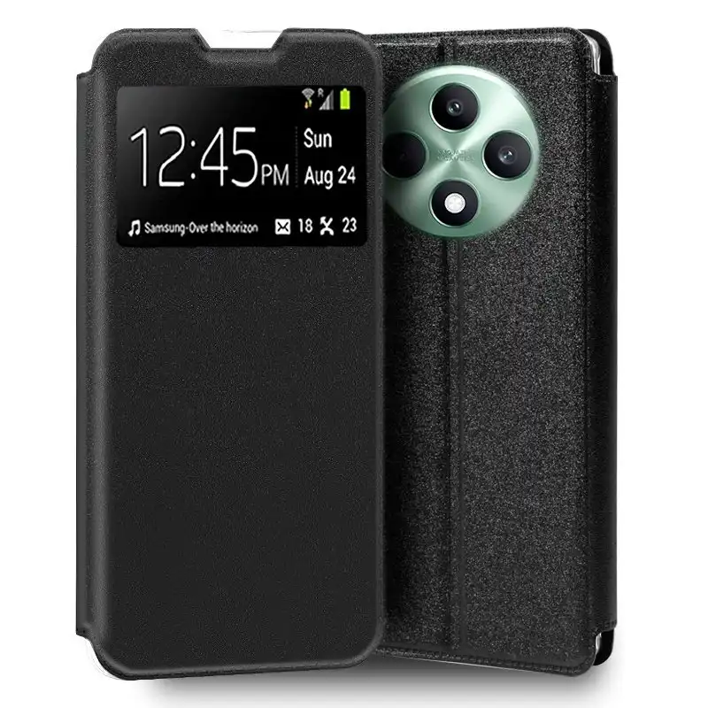 Cool Funda Flip Cover Liso Negro para Oppo Reno 12 F 4G / 5G / Reno 12 FS 4G / 5G