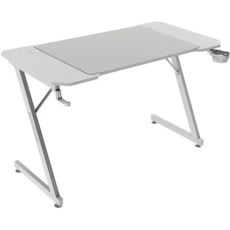 Mars Gaming MGD-X120 Mesa Ergonómica Alfombrilla XXL Soporte Auriculares y Bebida 120x60cm Blanca