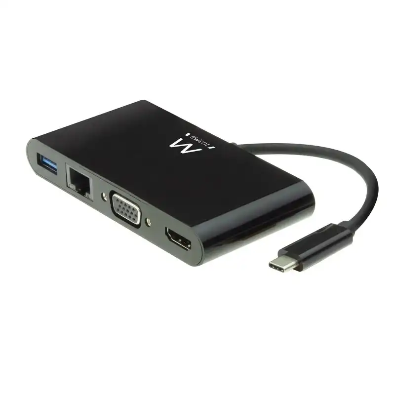Ewent Dockstation USB-C a HDMI 4K/VGA/RJ45/USB Negro