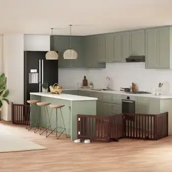 Puerta De Perros Plegable 8 Paneles Madera Álamo Marrón 640 Cm