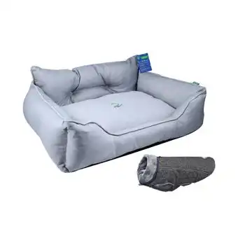 Cama Para Mascota 65x50x20cm Gris + Abrigo Negro Para Mascotas 30cm