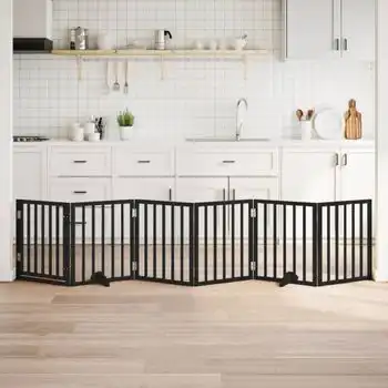 Puerta Para Perros Plegable 6 Paneles Madera Álamo Negra 300 Cm