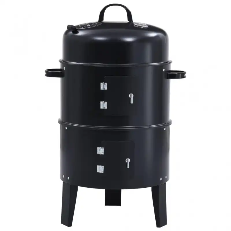 VidaXL Barbacoa con Ahumador de Carbón 3 en 1 Negra