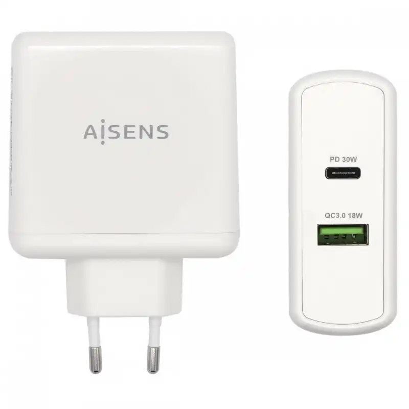 Aisens ASCH-2PD30QC-W Cargador de Pared USB 2.0/USB-C 48W Blanco