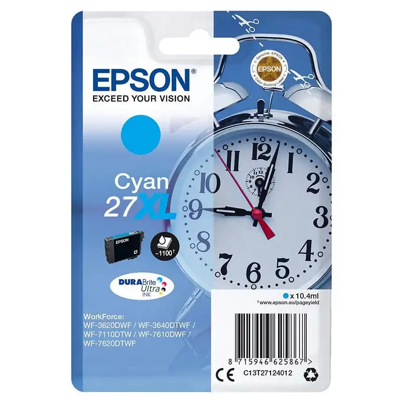 Epson WorkForce WF-3000 y WF-7000 Cartucho Cian de Alta Capacidad nº27XL