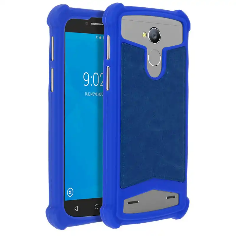 Avizar Funda Silicona Efecto Cuero Azul para Smartphones 5" a 5.3"