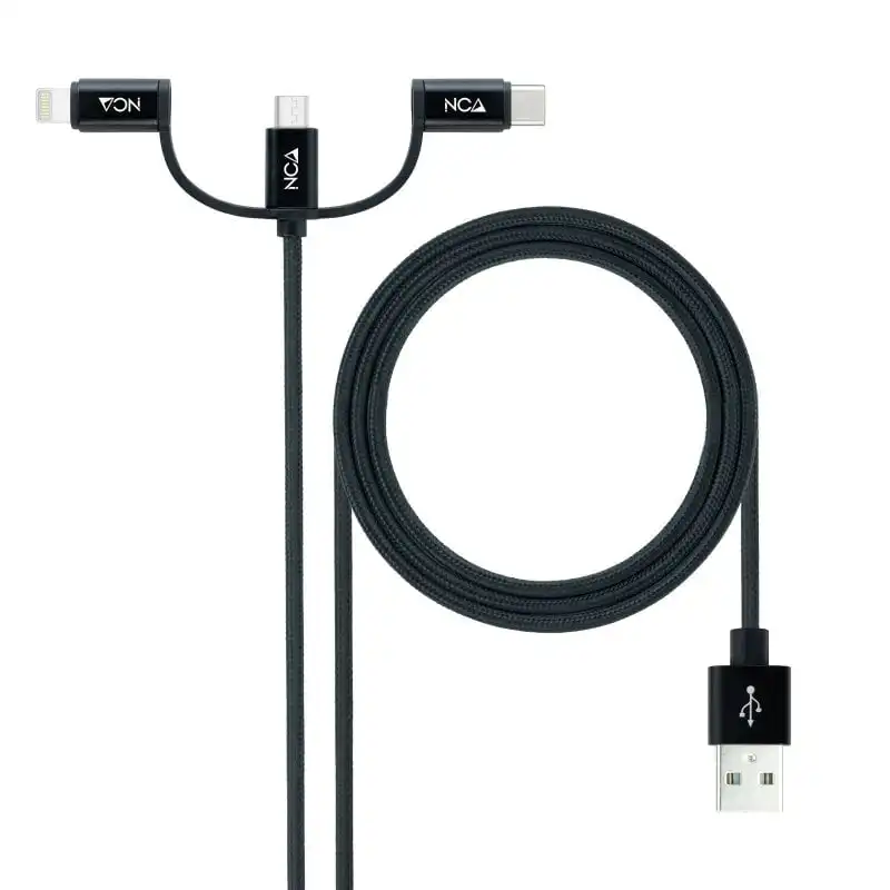 Nanocable Cable USB 3 en 1 Carga/Datos USB-A a USB-C/Micro USB/Lightning 1m Negro