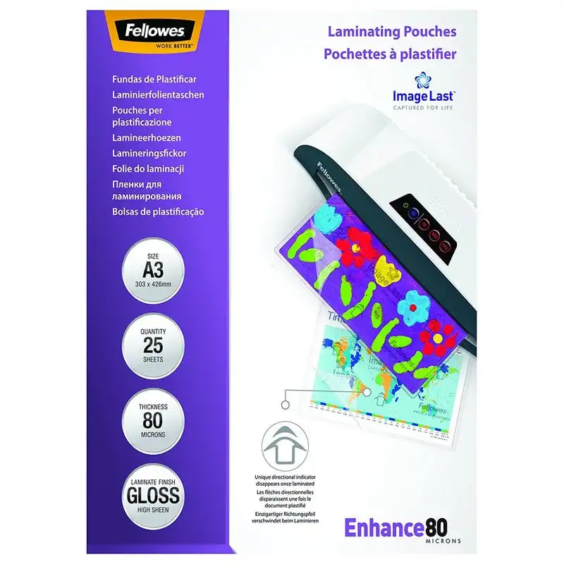 Fellowes Pack 25 Fundas de Plastificar Brillo A3 80 micras