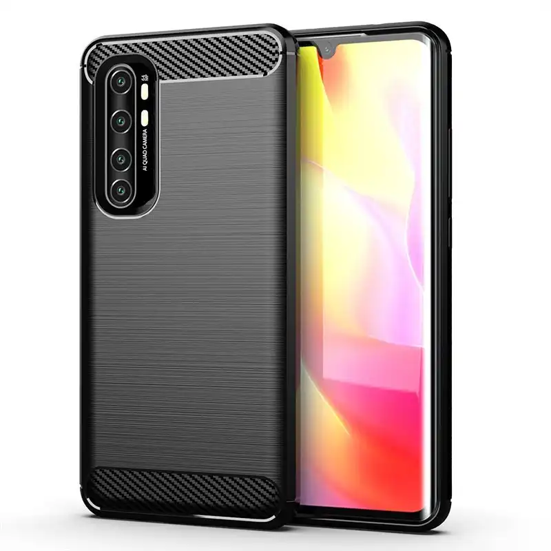 Max Power Digital Funda Fibra De Carbono Para Xiaomi Mi Note 10 Lite Antigolpes Silicona Negra