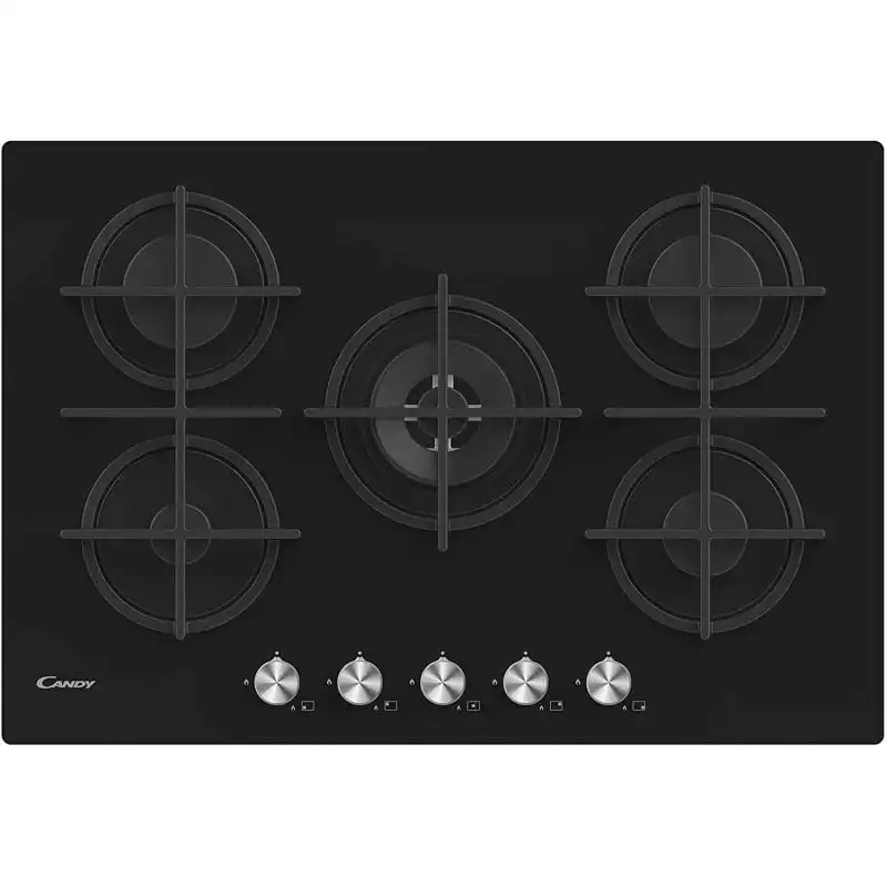 Candy CVG74WPB Placa de Gas 5 Zonas 75cm Cristal Negro