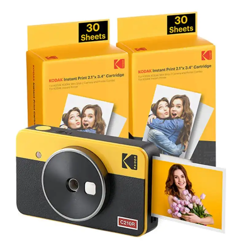 Kodak Mini Shot 2 Retro Cámara Instantánea con Impresora Amarilla + 68 Hojas