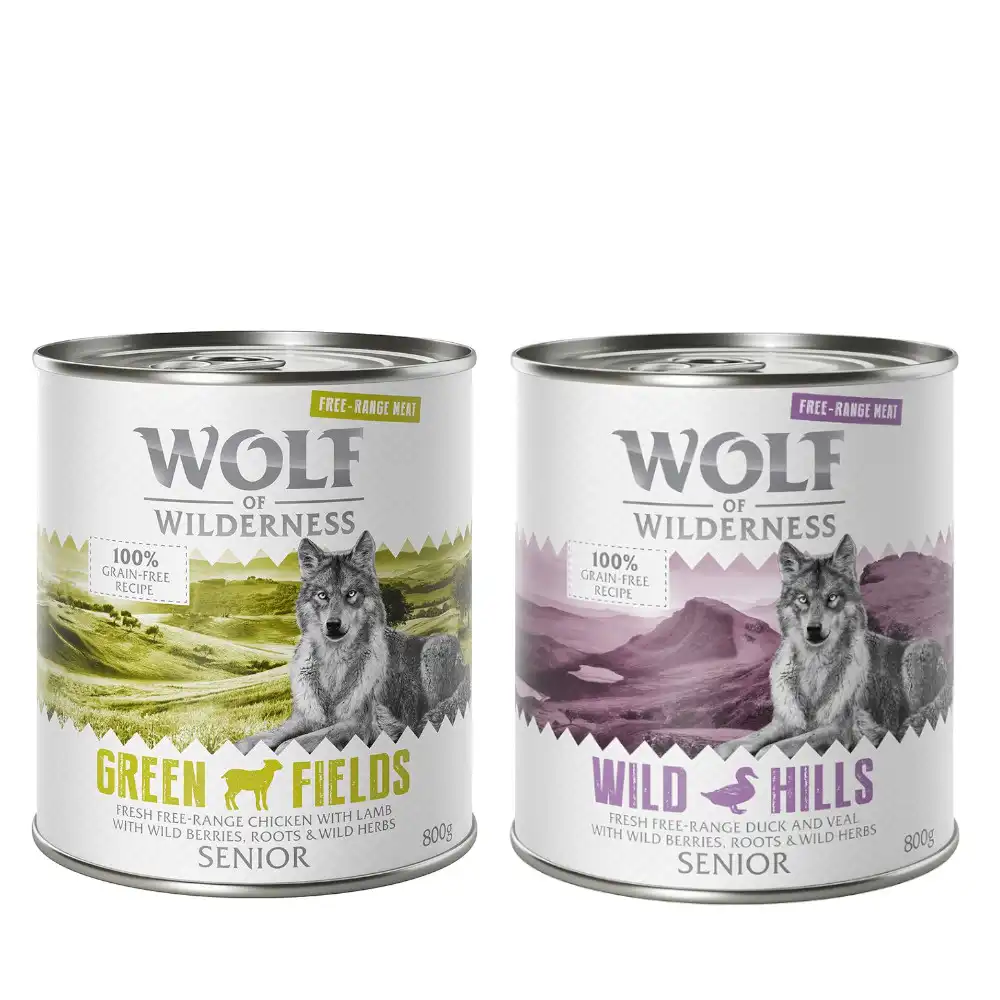 Wolf of Wilderness Free Range 6 x 400 g / 800 g - Pack de prueba - 6 x 800 g Senior - Pack mixto: pato, cordero