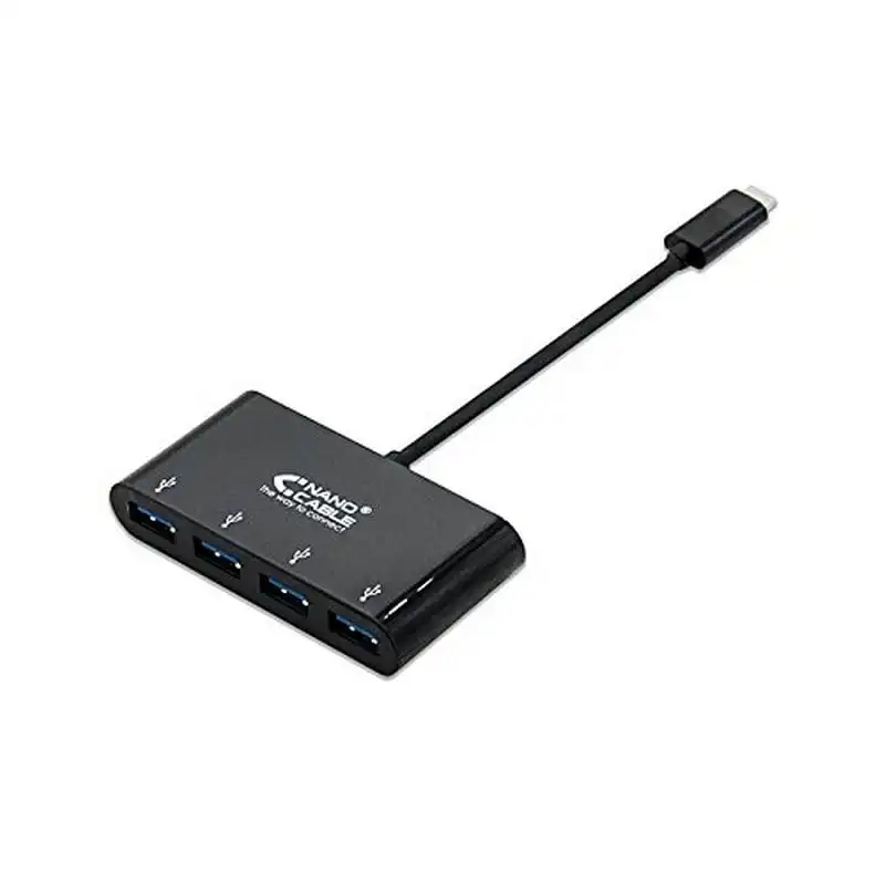 Nanocable Adaptador USB-C a 4x USB 3.0. USB-C/M-USB 3.0/H Negro 10 cm