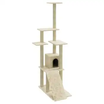 Rascador Para Gatos Con Postes De Sisal Color Crema 155 Cm Vidaxl