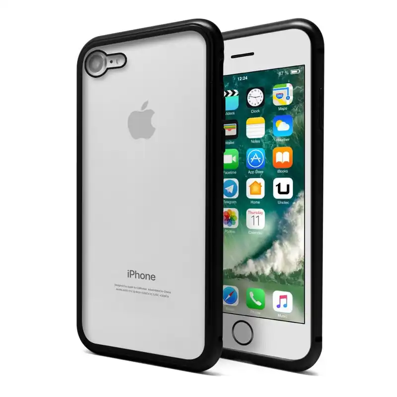 Unotec Funda Magnética Con Cristal Templado Negra Para iPhone 7/8/SE 2020