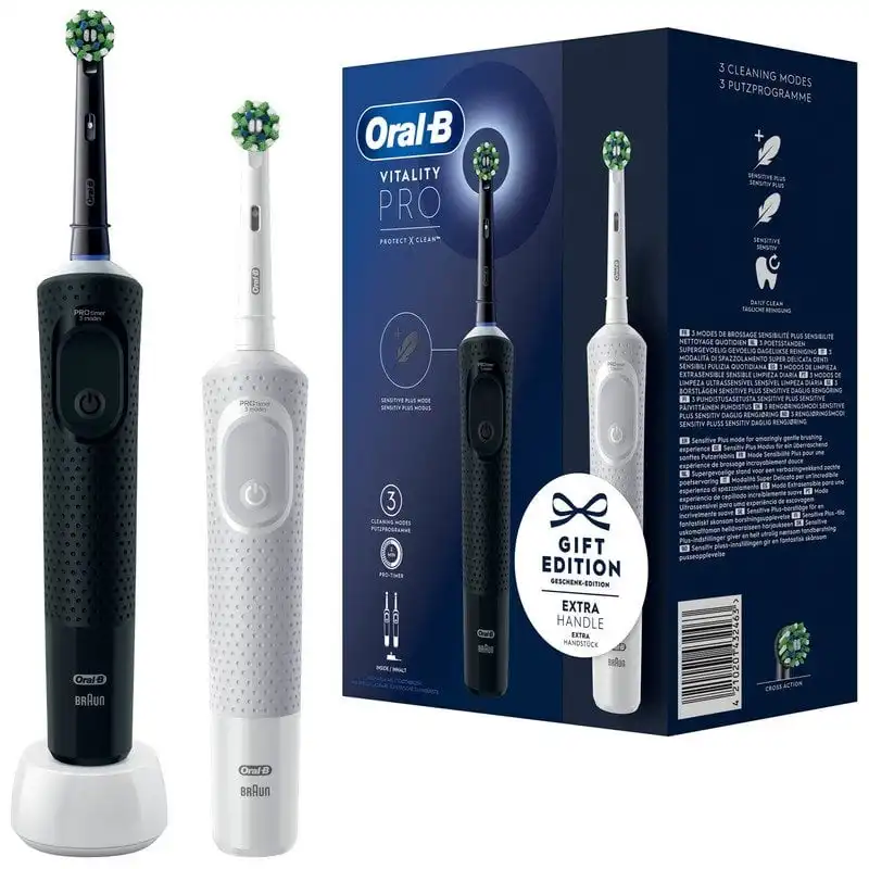 Oral-B Vitality Pro Duo Cepillos de Dientes Eléctricos Negro y Blanco + Cargador