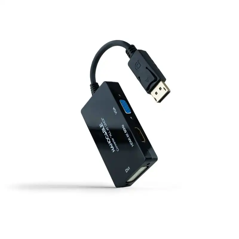 Nanocable Conversor DisplayPort a HDMI/DVI/VGA 20cm Negro