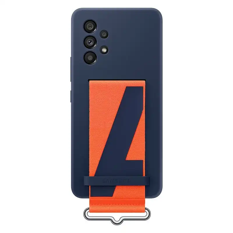 Samsung Silicone Cover Funda de Silicona Azul Marino con Correa Naranja para Galaxy A53 5G